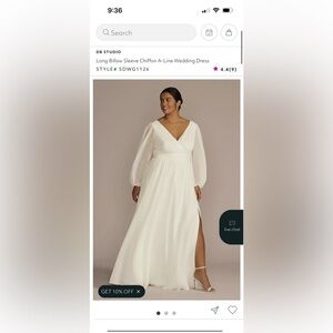 🤍 DB Studio Long Billow Sleeve Chiffon A-Line Wedding Dress (Ivory) 🤍